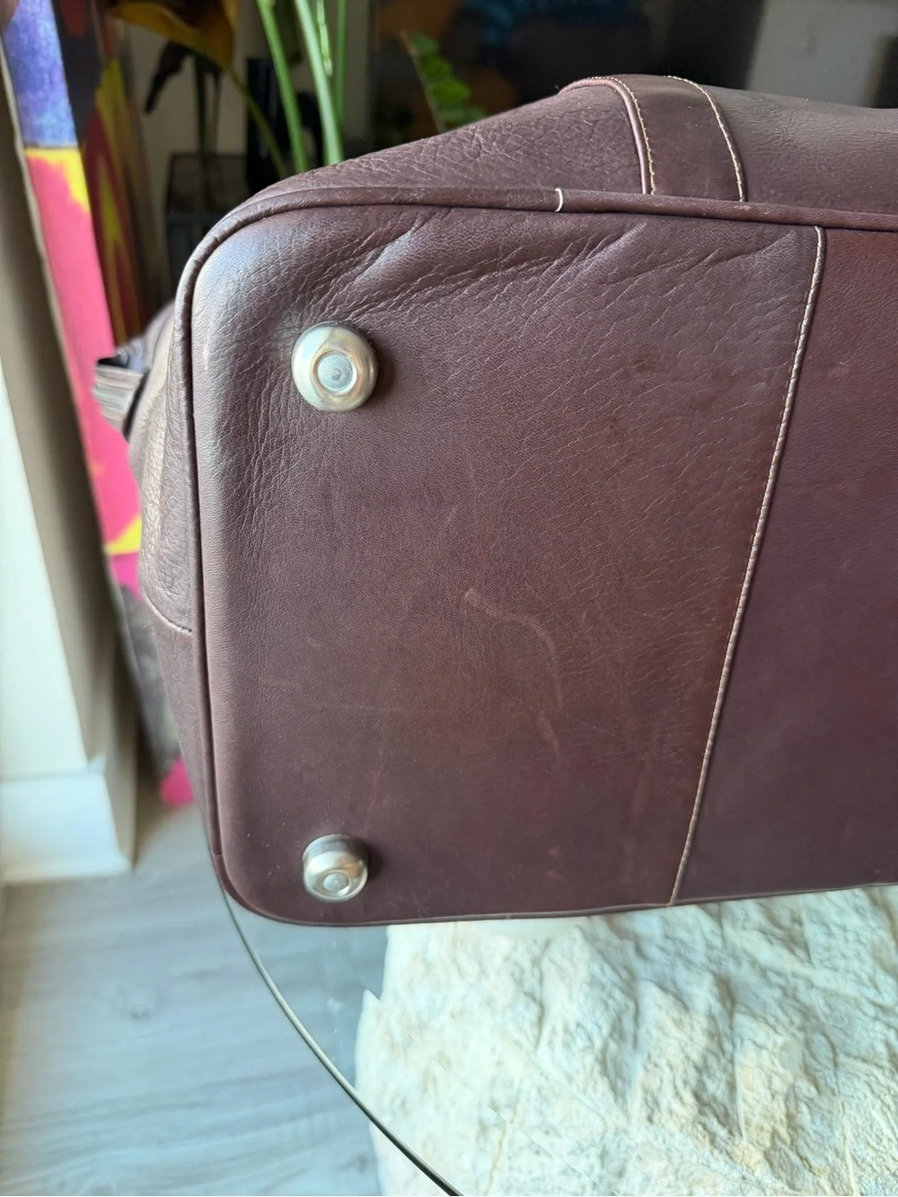 Piel Leather Burgundy Brown Genuine Leather Duffel Weekender Travel Bag